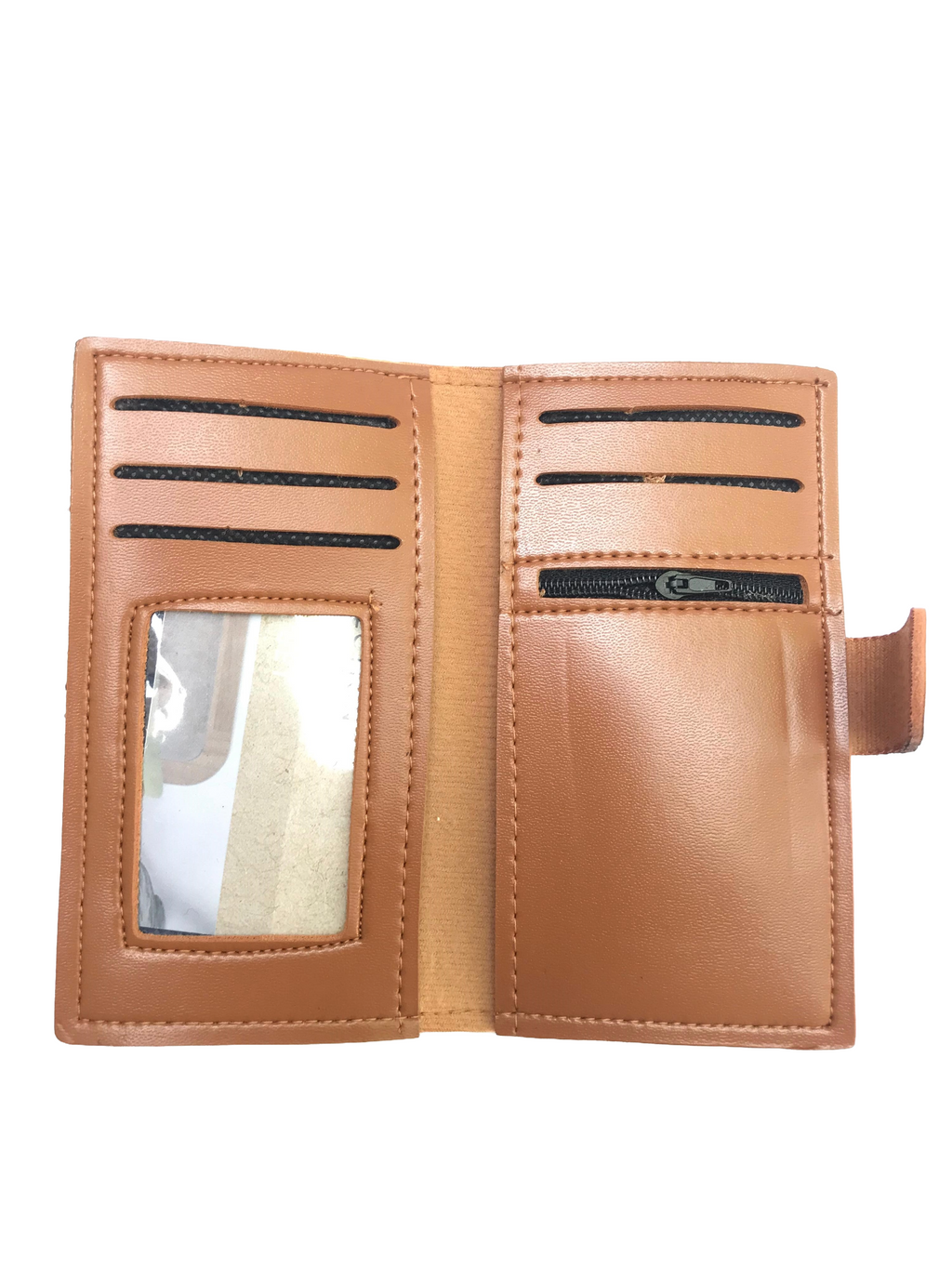 Tan Bi-Fold Wallet with ID Slot & Snap Closure