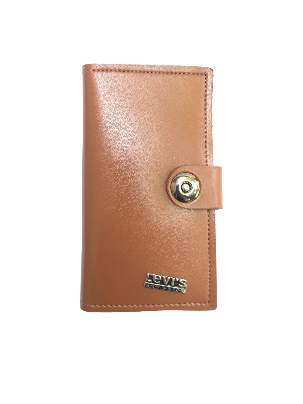 Tan Bi-Fold Wallet with ID Slot & Snap Closure
